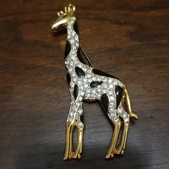 Beaded giraffe pin goldtone metal - Picture 2 of 3